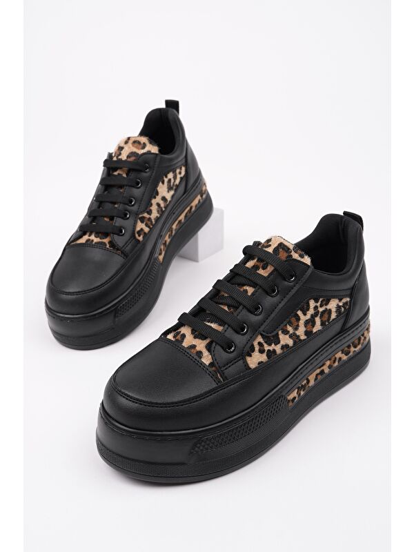 ZARİNA Kadın Kalın Taban Leopar Desenli Bağcıklı Günlük Sneaker Spor Ayakkabı - Görsel 4