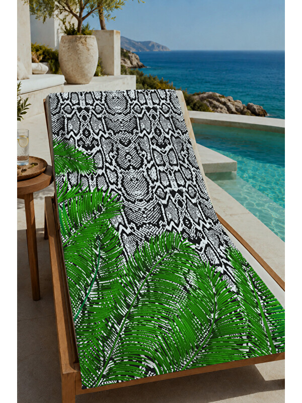Milbay Grup Yeşil Siyah Etnik Desenli 70x150 cm Dijital Baskılı Plaj ve Banyo Havlusu