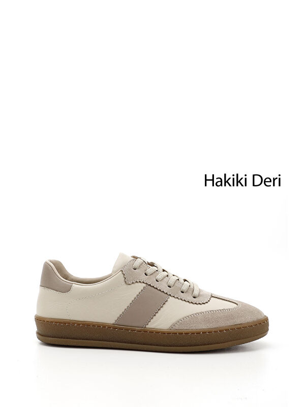 GÖNDERİ(R) Kadın BEJ-CAMEL Bağcıklı Hakiki Deri Sneaker