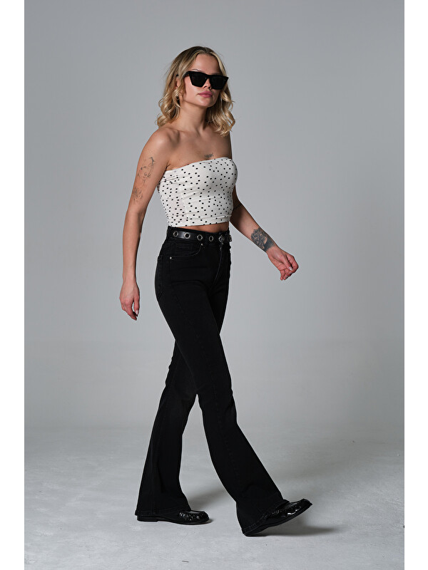 Maule Normal bel kot, ispanyol paça esnek denim kumaş kadın fit and Flare jean pantolon @Morales