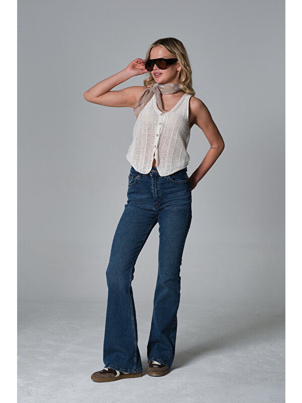 Maule Normal bel kot, ispanyol paça esnek denim kumaş kadın fit and Flare jean pantolon @Morales
