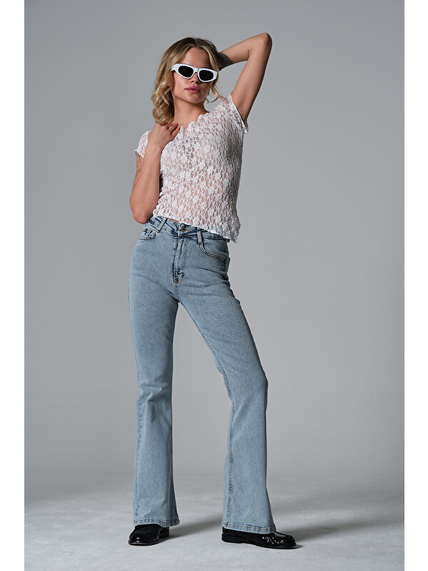 Maule Normal bel kot, ispanyol paça esnek denim kumaş kadın fit and Flare jean pantolon @Morales