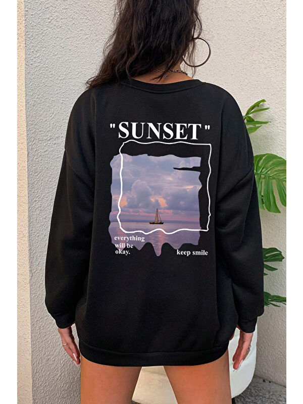 uyguntarz Unisex Sunset Baskılı Bisiklet Yaka Sweatshirt