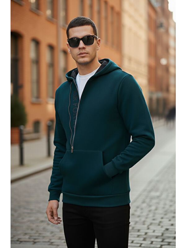 Buratti Kanguru Cepli Fermuarlı Kapüşon Yaka Slim Fit Erkek Sweat 575707