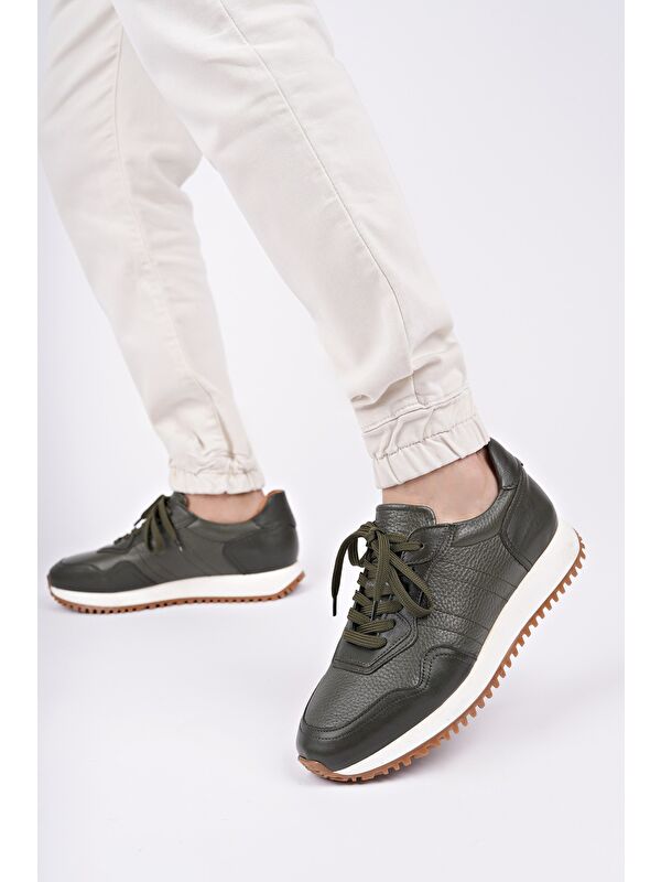 HARWİL Kalın Taban Bağcıklı Hakiki Deri Erkek Günlük Sneaker Spor Ayakkabı - Görsel 3