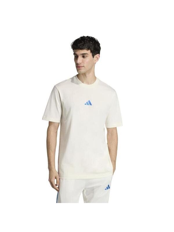 Adidas Essentials Small Logo Single Jersey Erkek Ekru Yuvarlak Yaka Tişört