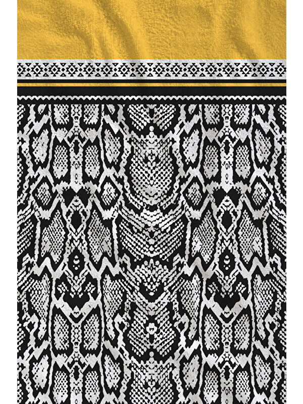 Milbay Grup Sarı Siyah Beyaz Etnik Bordür Desenli 70x150 cm Dijital Baskılı Plaj ve Banyo Havlusu