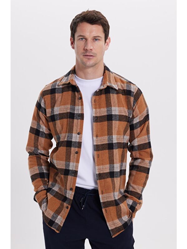 TUDORS Erkek Slim Fit Dar Kesim Kareli Kışlık Oduncu Gömlek