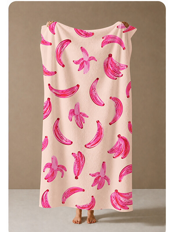 Milbay Grup Pembe Muz ve Yaprak Desenli 70x150 Plaj Havlusu