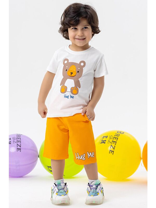 Breeze Erkek Bebek Şortlu Takım Ayıcık Baskılı Burnu Hareketli Ekru (1.5 Yaş)