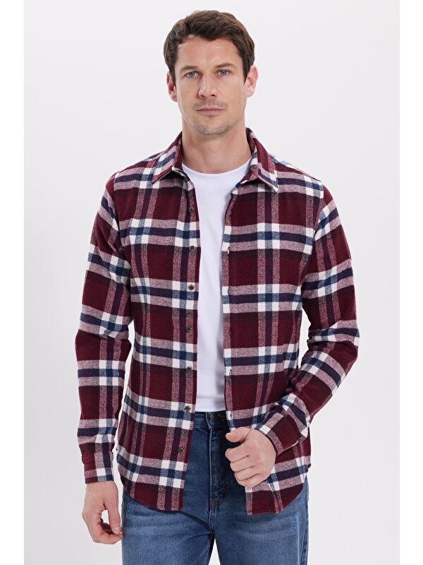 TUDORS Erkek Slim Fit Dar Kesim Kareli Kışlık Oduncu Gömlek