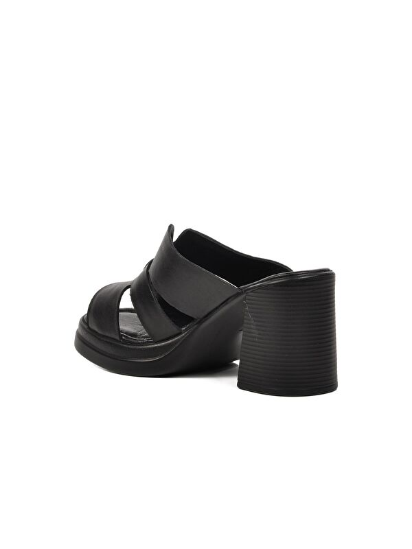 Siyah Hakiki Deri Kadın Topuklu Terlik 2413403Y - Görsel 5