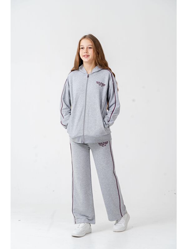 Mışıl Kids Sports Academy College Team Us-86 Nakışlı Kapüşonlu Ön Fermuarlı Kız Çocuk Alt Üst Eşofman Takımı