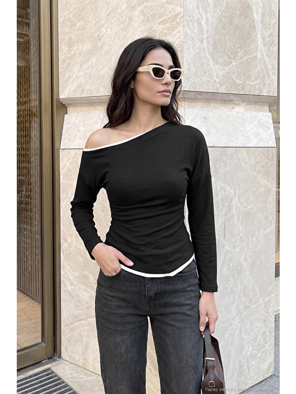Lela Kayık Yaka Çift Katlı Görünümlü Kadın Bluz 5866954