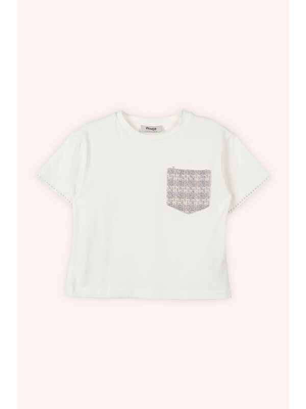 Panço Kız Çocuk Kısa Kollu T-Shirt Ekru