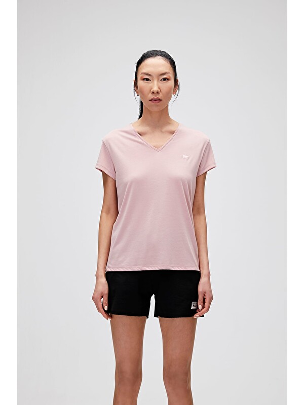 Bad Bear Violet V-Neck T-Shirt Pudra Pembe Basic Kadın Tişört