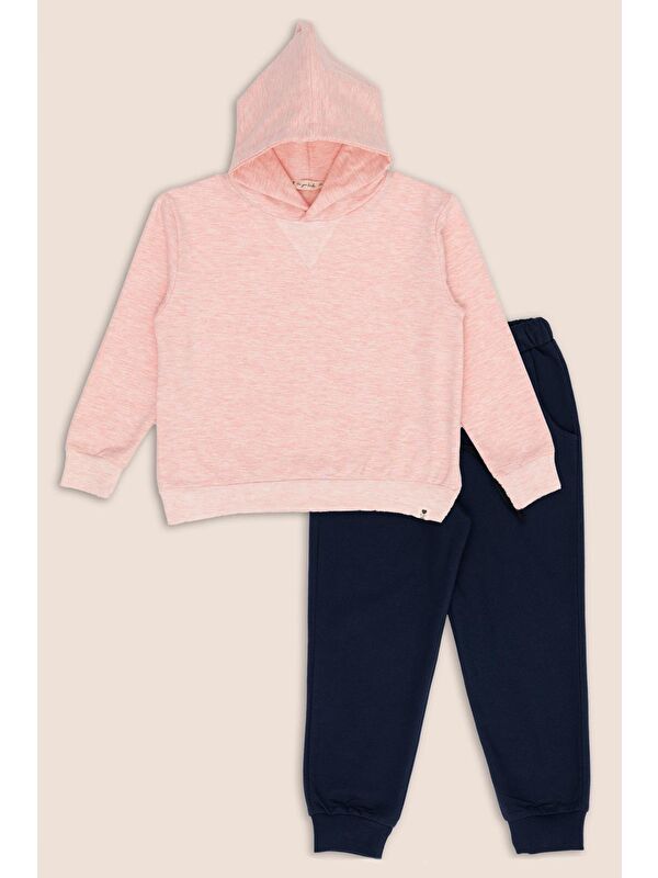 For You Kids 2'li Pembe Lacivert Kapüşonlu Jogger Alt Üst Takım