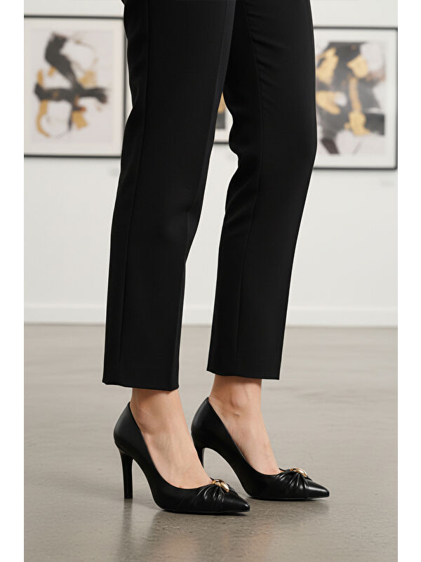 Siyah Cilt Kadın İnce Uzun Topuklu Ayakkabı 575033 Z - Görsel 4