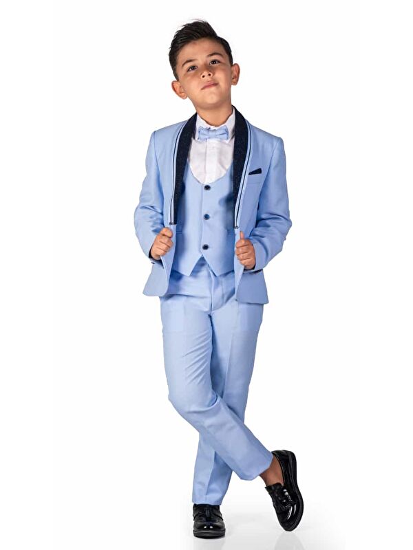 Mnk Baby & Kids Çocuk Damatlık Yaka Simli Özel Takım Elbise MNK0541