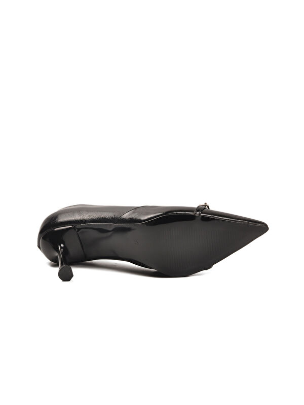 Siyah Kırışık Kadın İnce Kısa Topuklu Ayakkabı 575040 Z - Görsel 6