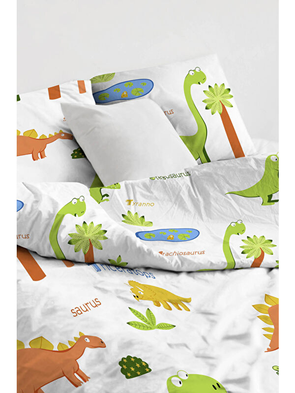 UPSTYLE Nevresim Kids 140x200 cm Only Dinolar Beyaz