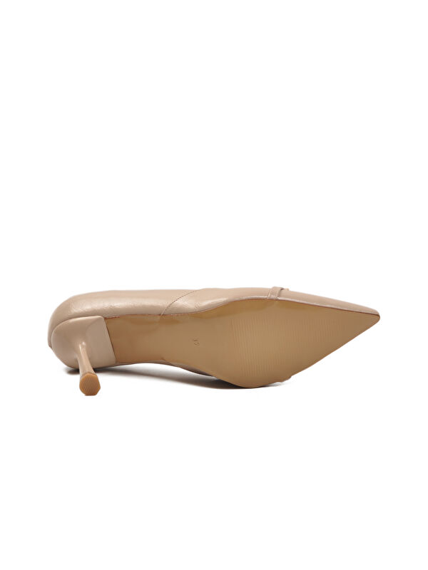 Bej Kırışık Kadın İnce Kısa Topuklu Ayakkabı 575040 Z - Görsel 6