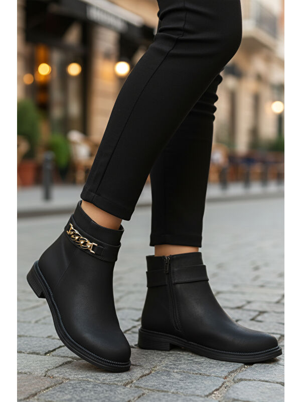 Siyah Zümrüt İçi Kürklü Fermuarlı Kaymaz Kadın Bot 636182 Z - Görsel 4