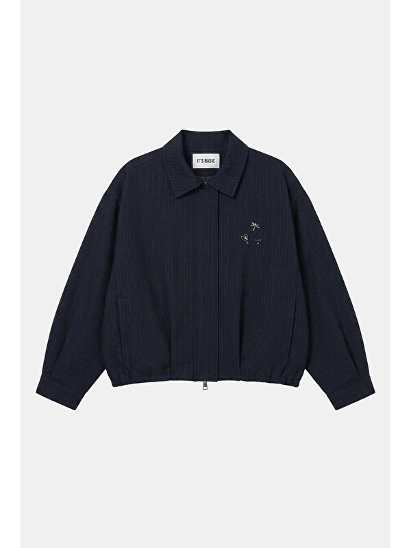 It's Basic Kadın Lacivert w6-56 Bomber Oversize Aksesuar Detaylı Tasarım Ceket