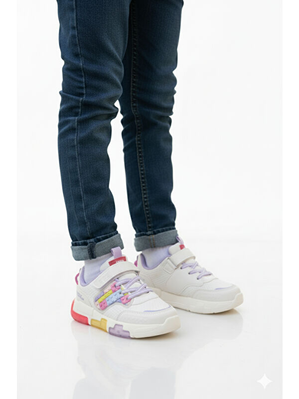 Lila Cırtlı Işıklı Hafif Kız Çocuk Spor Ayakkabı Heros P - Görsel 2