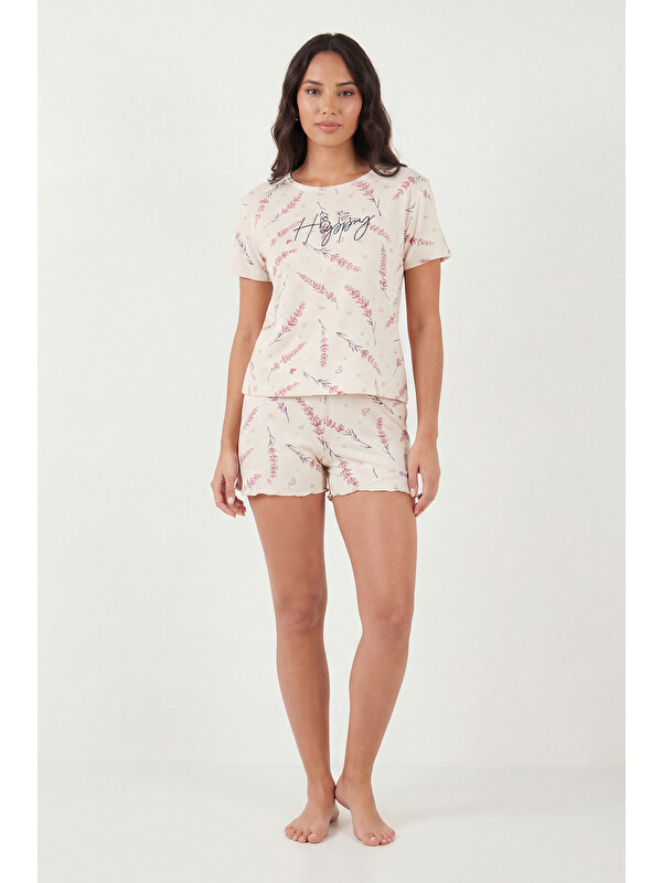 Lela Desenli Bambu Karışımlı Regular Fit Şortlu Pijama Takımı 6097715