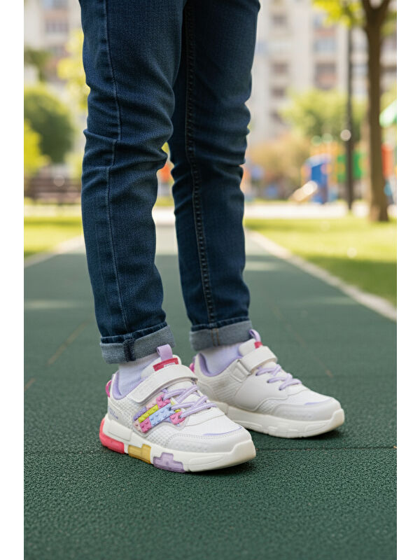 Lila Cırtlı Işıklı Hafif Kız Çocuk Spor Ayakkabı Heros P - Görsel 4