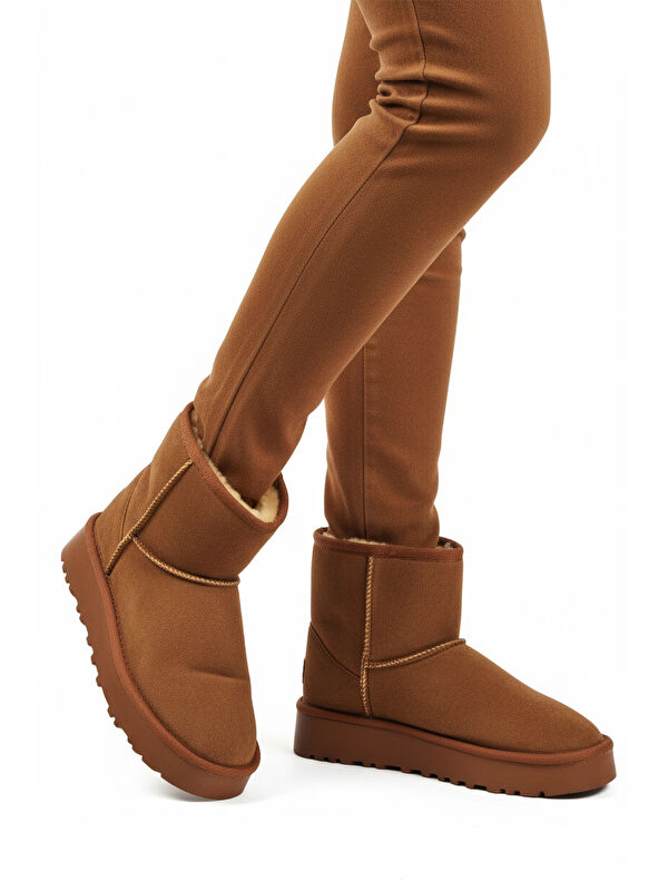 Taba Süet İçi Kürklü Soğuğa Dirençli Kaymaz Kadın Bot 696081 Z - Görsel 2