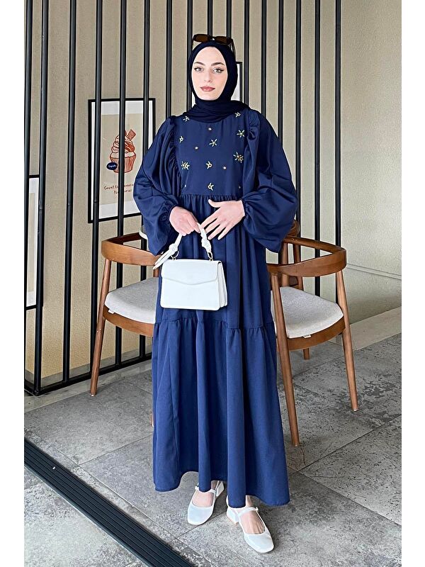 Lamelif Yazlık Elica Elbise Lacivert