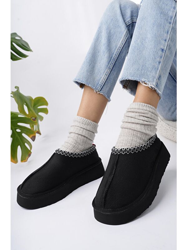 LİNG Kalın Taban Içi Tüylü Yuvarlak Burunlu Kadın Terlik - Görsel 6