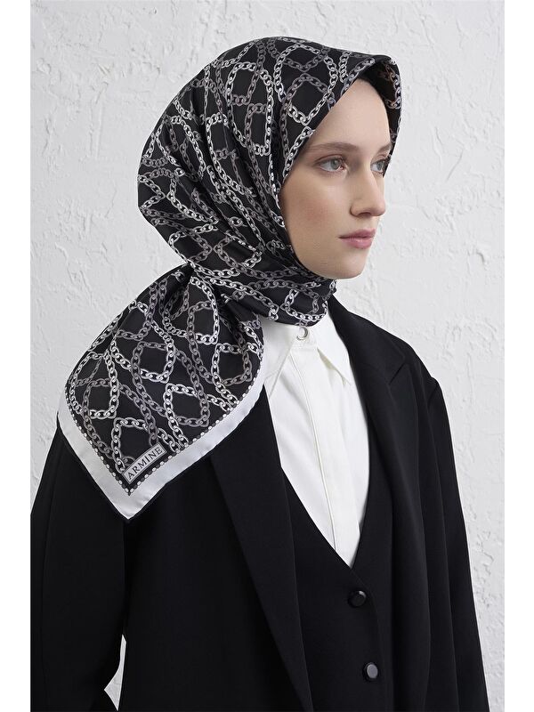 ARMİNE Klasik Desenli Saf İpek Twill Eşarp 9410D 89