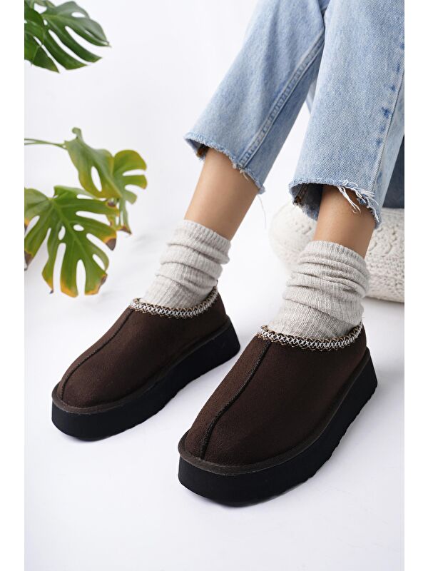 LİNG Kalın Taban Içi Tüylü Yuvarlak Burunlu Kadın Terlik - Görsel 6