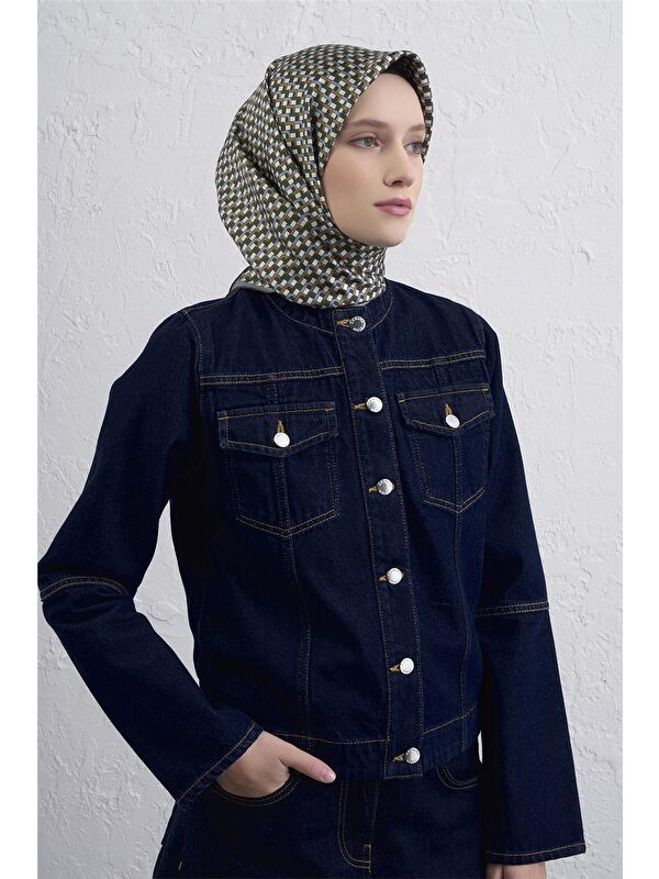 ARMİNE Geometrik Desenli Saf İpek Twill Eşarp 9417D 81