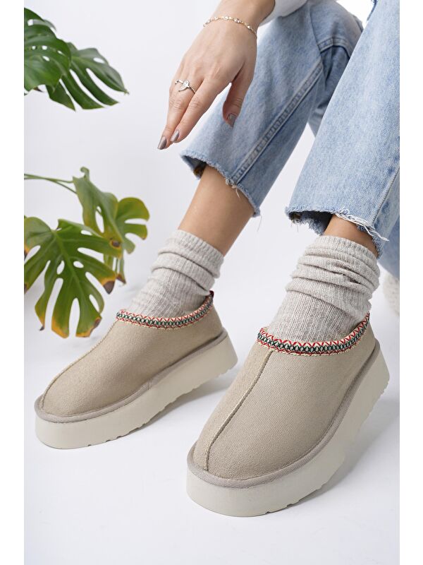 LİNG Kalın Taban Içi Tüylü Yuvarlak Burunlu Kadın Terlik - Görsel 6