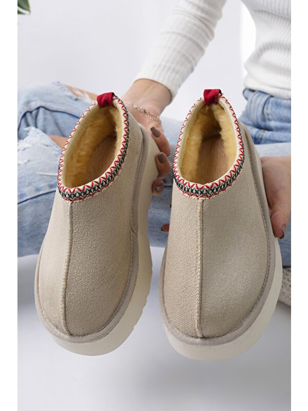 LİNG Kalın Taban Içi Tüylü Yuvarlak Burunlu Kadın Terlik - Görsel 8