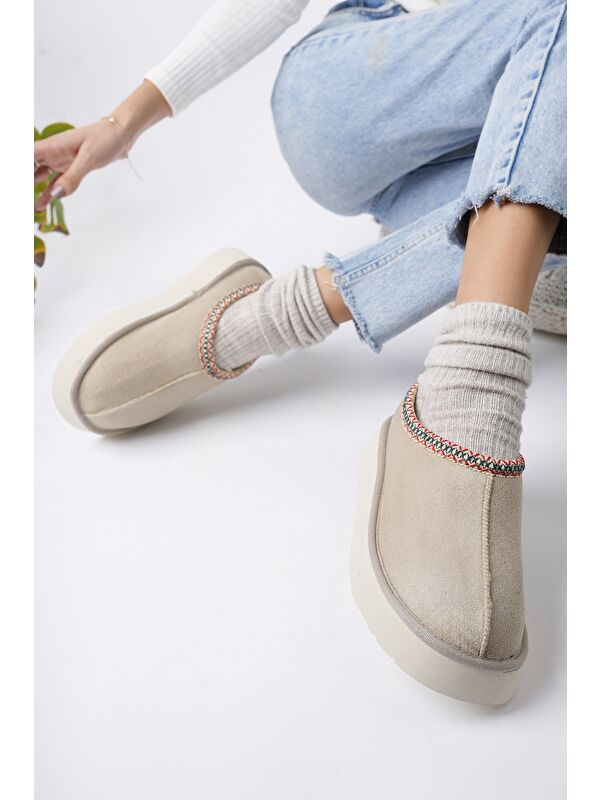 LİNG Kalın Taban Içi Tüylü Yuvarlak Burunlu Kadın Terlik - Görsel 9