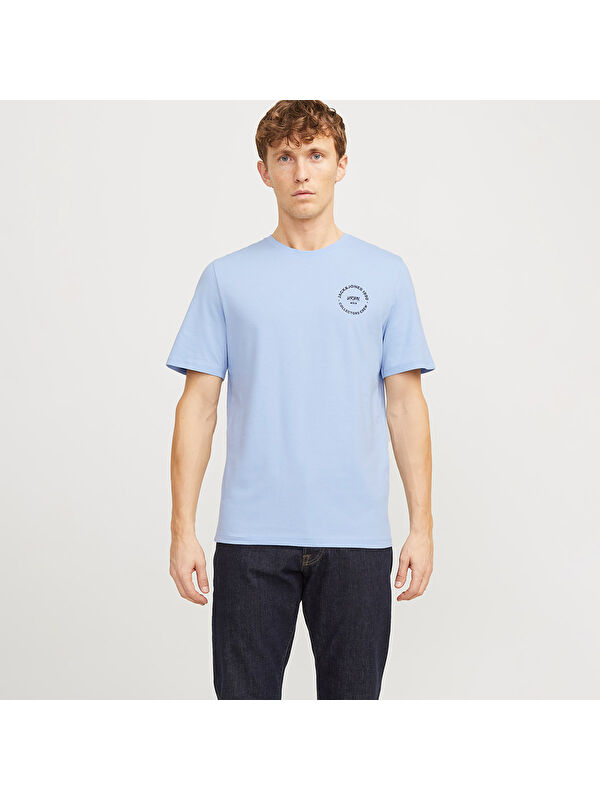 Jack & Jones Simon Crew Neck Erkek Mavi Yuvarlak Yaka Spor Tişört