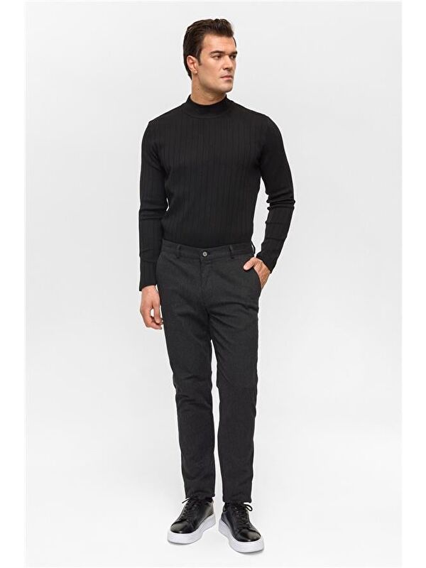 Süvari Siyah Regular Armürlü Pantolon