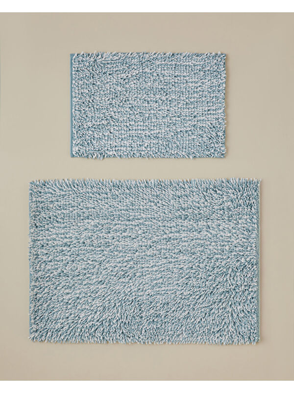 English Home Corallo Kaydırmaz Taban Banyo Paspası Seti 60x90 + 40x60 cm Mavi-Beyaz