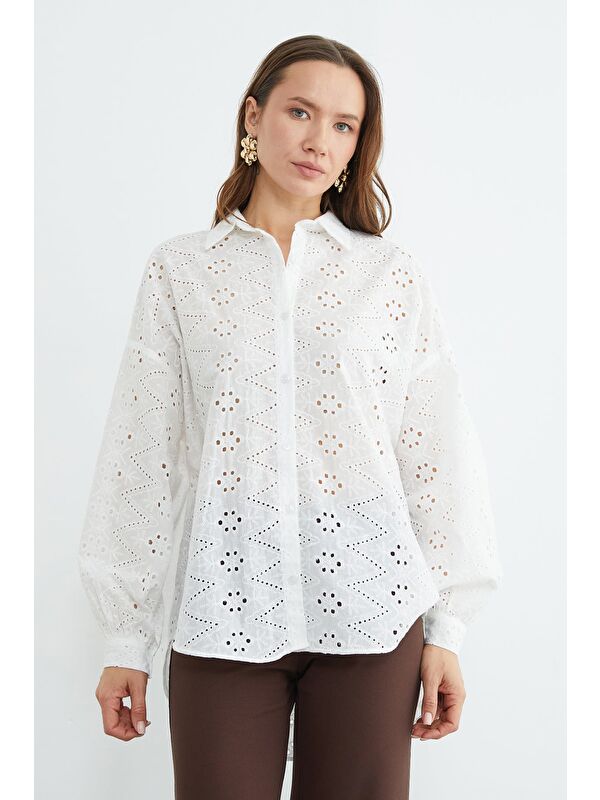 Fullamoda Brode Detaylı Oversize Gömlek
