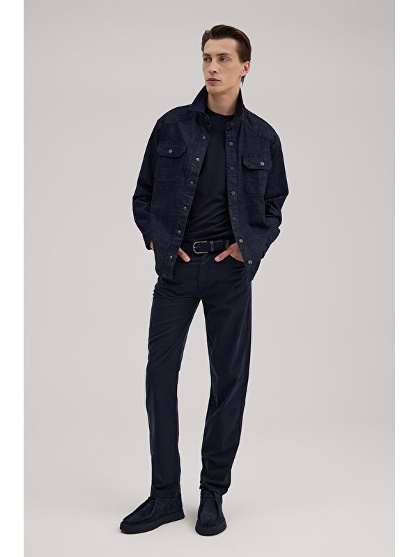 JAKAMEN Lacivert Comfort Fit Cepli Pamuklu Jean Gömlek