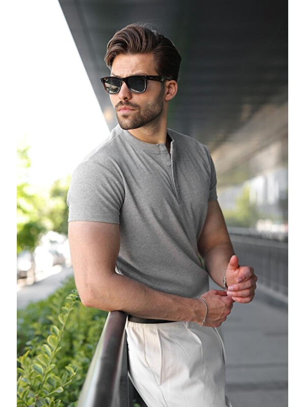Madmext Grimelanj Slim Fit Hakim Yaka Triko Erkek Tişört E7189
