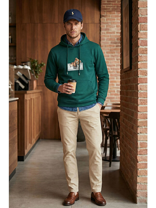 Buratti Pamuklu Regular Fit Baskılı Kanguru Cepli Kapüşonlu Sweat 6141004B