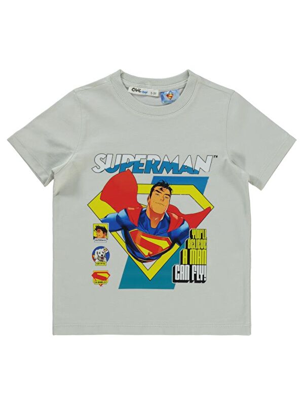 Superman Süperman Can Fly Baskılı 2-5 Yaş Tişört - Gri2-3 Yaş