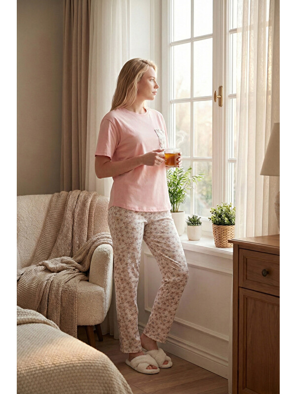 Lela Pamuklu Regular Fit Bisiklet Yaka Cep Detaylı Pijama Takımı 6091325