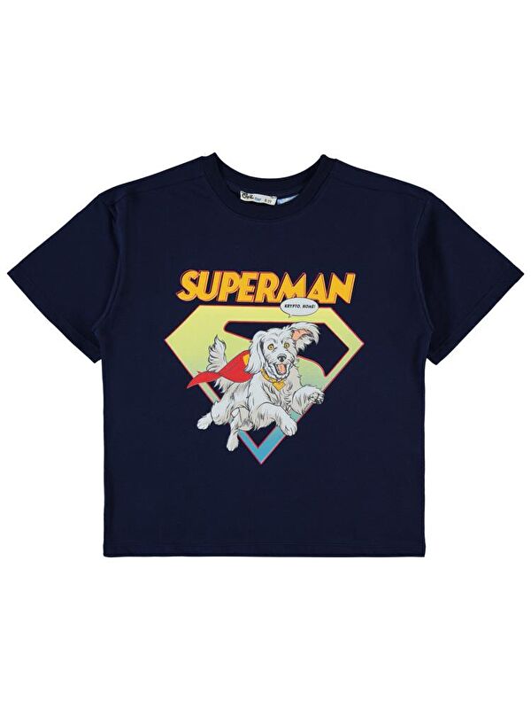 Superman Süperman Krypto Baskılı 6-9 Yaş Tişört - Lacivert